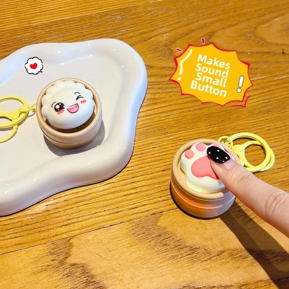 Light-up Press Keyboard Keychain Rotational Sound Generation Mini Steamed Bun Keyring Cartoon Relaxed Sensory Clicker