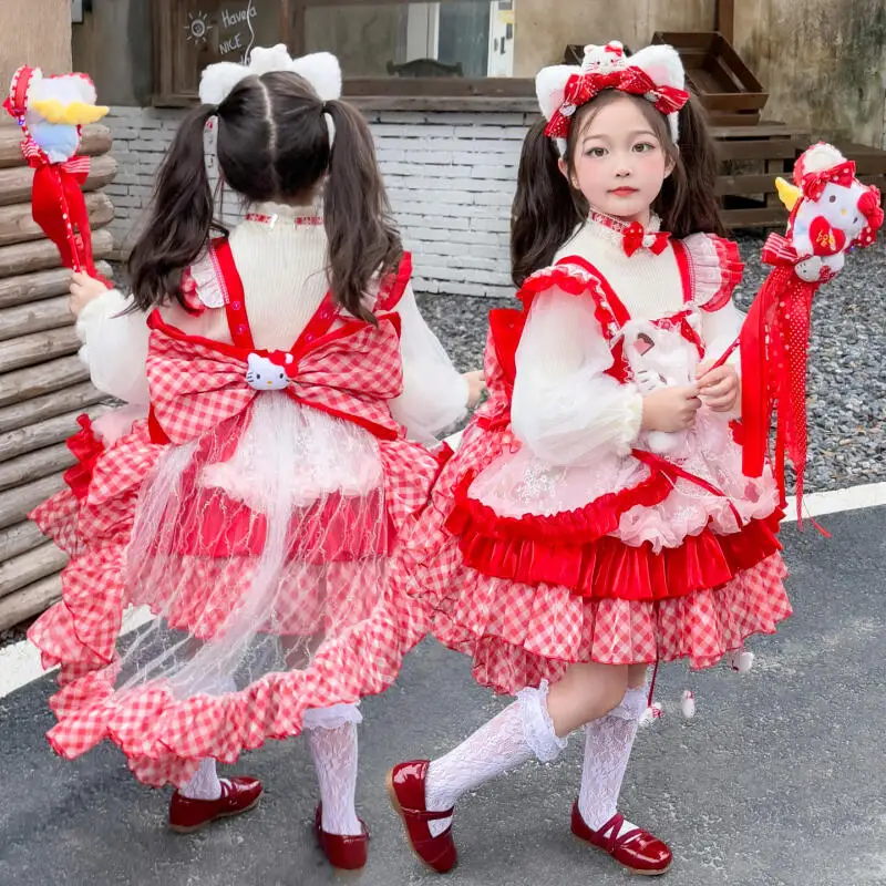 فتاة لطيف هريرة لوليتا فستان الأميرة 2025 الخريف الشتاء جديد للأطفال الكرتون أنيمي فستان الحلو الراحة حزام جميل تنورة #6