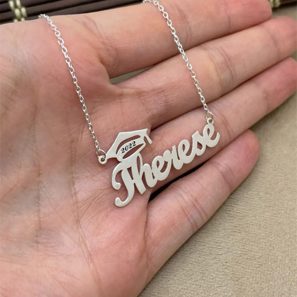 Custom Name Necklaces Personalized Nameplate Collares Stainless Steel Jewelry Personalized Graduation Necklace 2022 Gift