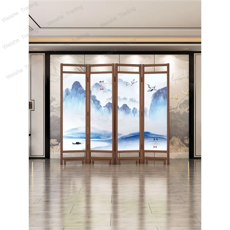 Chinese solid wood screen partition living room shelter folding mobile bedroom home hotel office