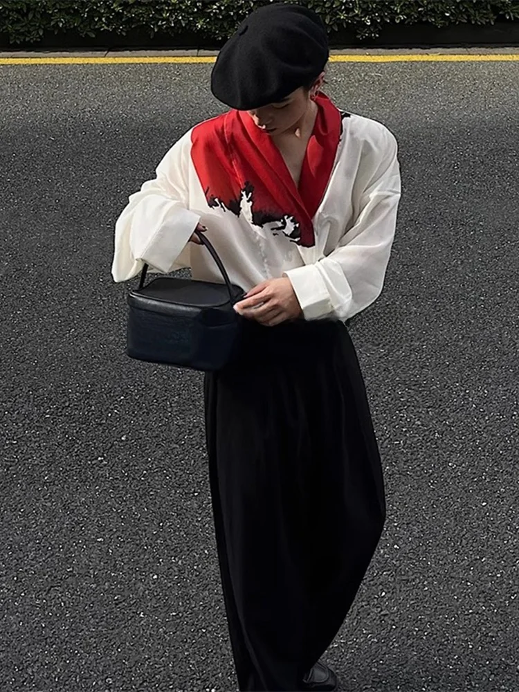 

ROUJE KEFSS Casual Color Block Shirt Spring New Style Slimming Elegant Versatile Top for All Body Types Rectangle Sanda...