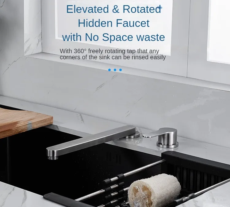 Stainless steel lifting faucet Hidden and invisible kitchen 360° Swivel Sprayer Single Handle Mixer Tap