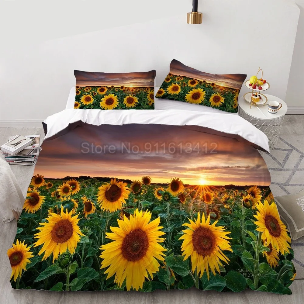 3D Digital Print Sunflower Bedding Set White Dandelion Duvet Cover for Bedroom Cover Set Home Textile Luxury Bedclothes