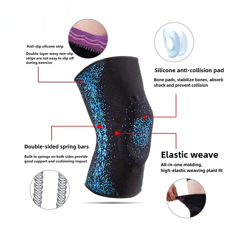 جديد السماء المرصعة بالنجوم الربيع قطاع دعم سيليكون النايلون الرياضة الركبة عالية مرونة امتصاص العرق تنفس تشغيل الركبة حماية #3