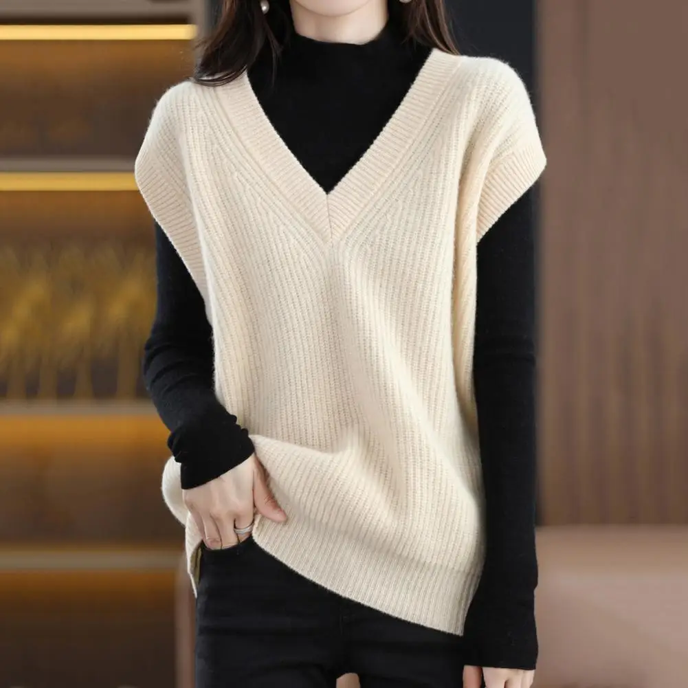 Women Vest Cozy V Neck Knitwear Vest For Women Solid Color Pullover Sweater Fall Winter Elastic Warmth Fashion Solid Color