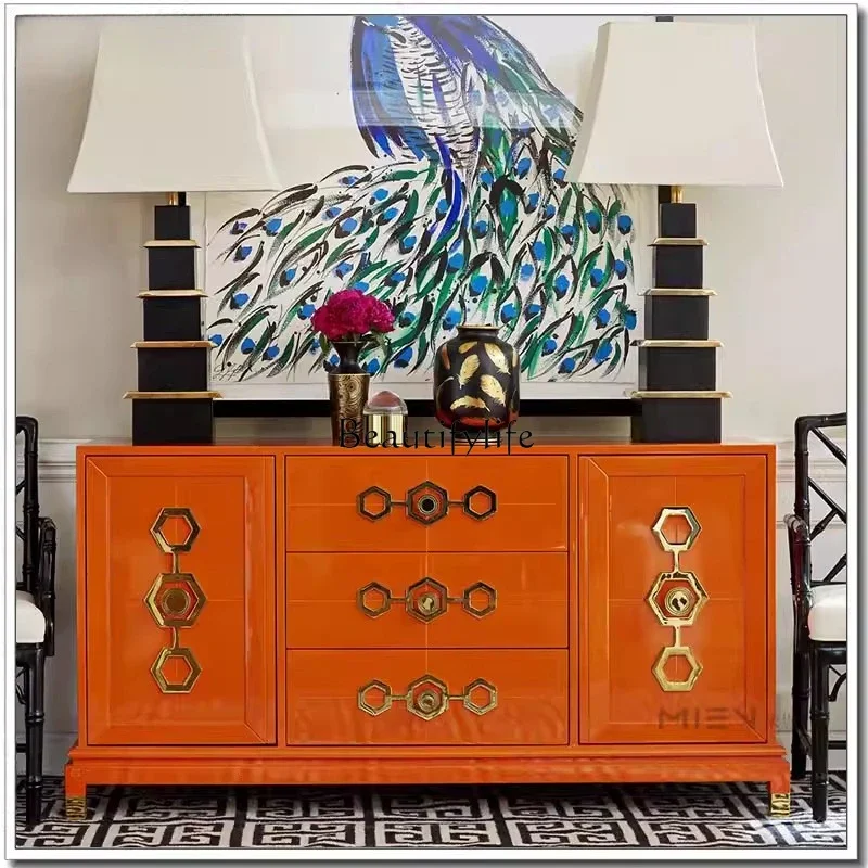 

LXAmerican light luxury restaurant side cabinet against the wall bedroom double door drawer chestSSS