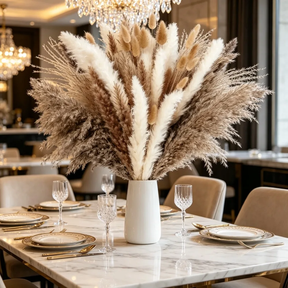 Dried Flowers Brown White Pampas Grass Bouquet Boho for Home Wedding Party Table Decoration