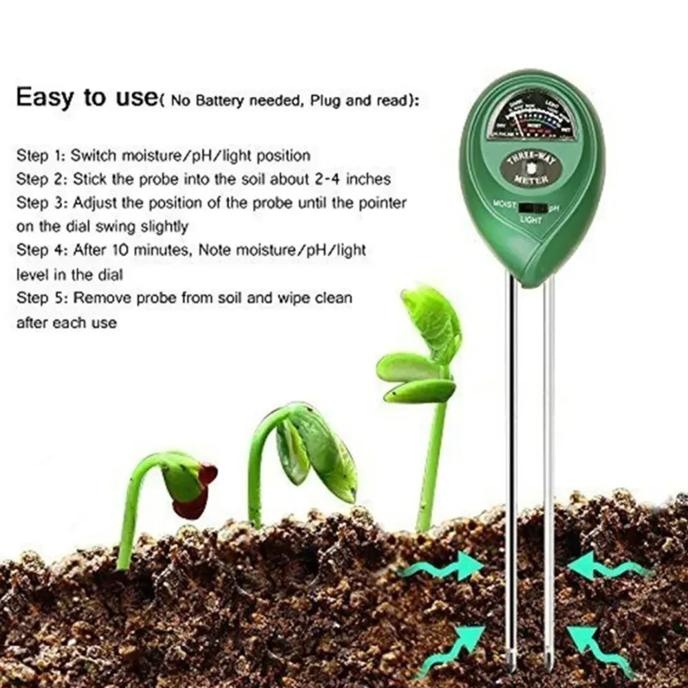 

1PC Protable 3 In1 Moisture Sunlight PH Meter Soil Water Acidity Humidity Light PH Test Garden Plants Flowers Moist Tester