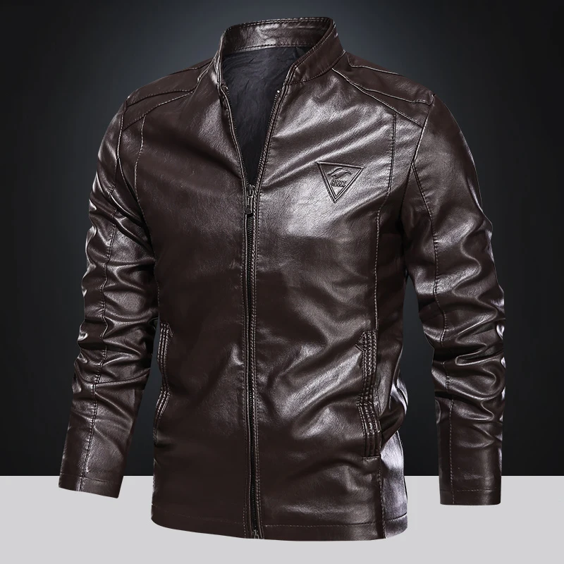 2025 High Quality Classic Spring Autumn Motorcycle Leather Jacket Men Slim Fit Stand Collar Overcoat Windpoof Biker Jacket