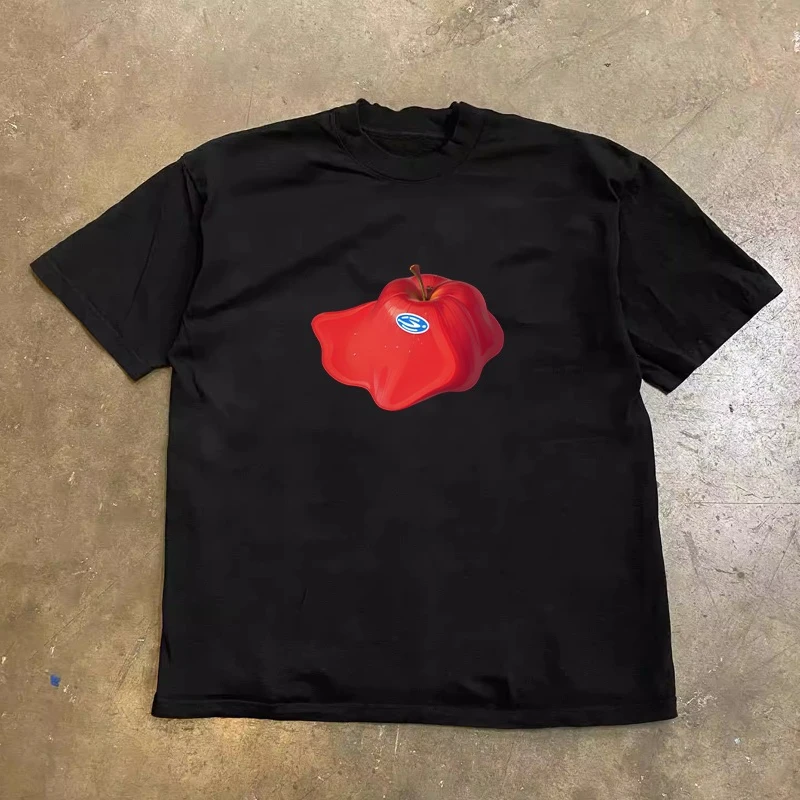 Camiseta Melted Apple 2025 Américain Doux Et Cool Pour Hommes Et Femmes En Coton Rétro Imprimé Manches Courtes Hombres Top Ropa