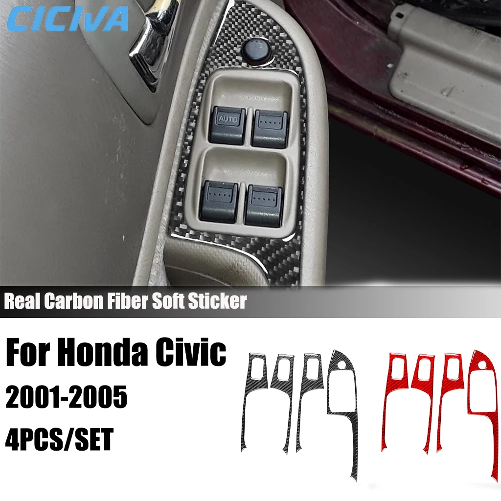 

Автомобильные аксессуары из углеродного волокна, панель подъема окна, модифицированная внутренняя накладка, наклейка для Honda Civic 2001, 2002, 2003, 2004, 2005,