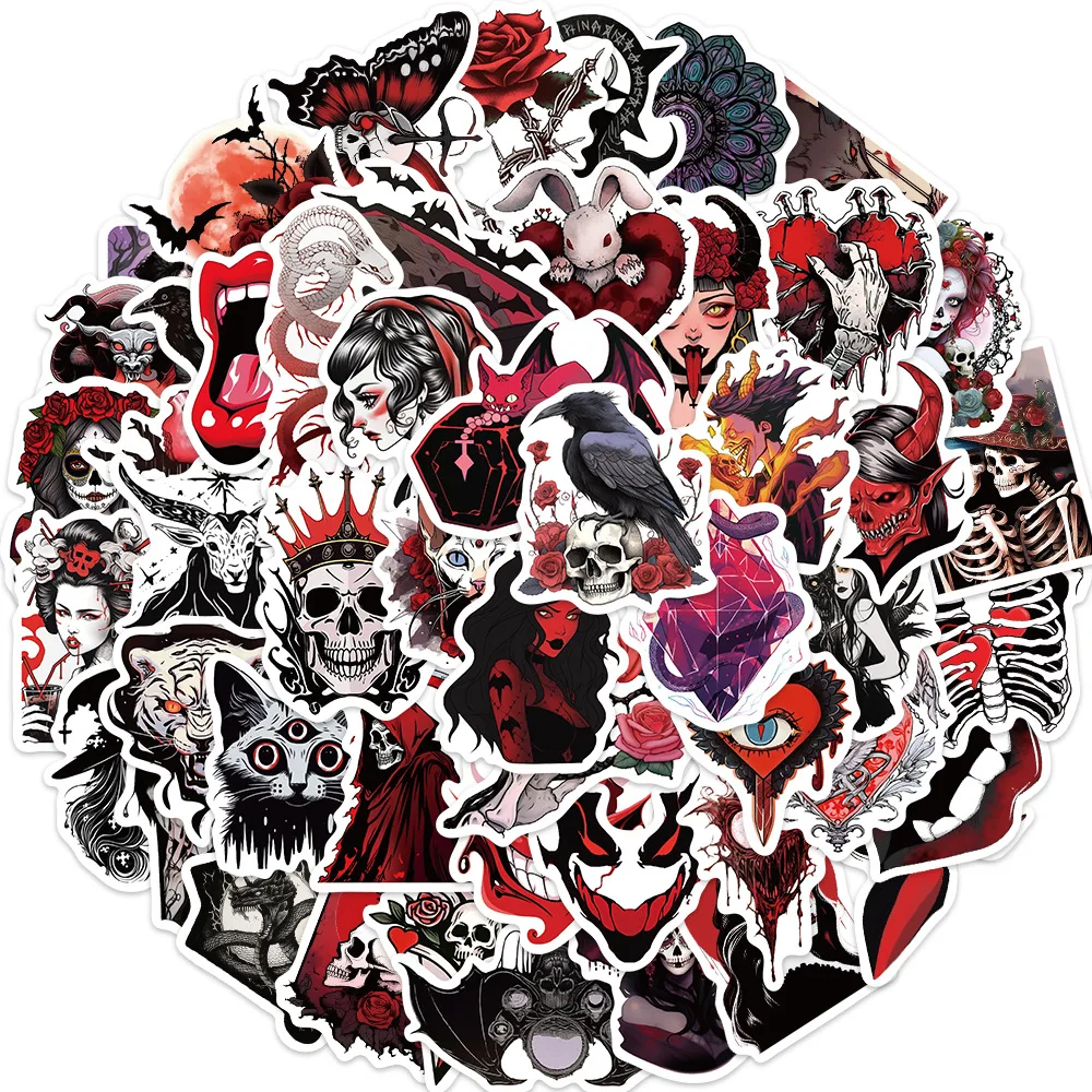 

50Pcs Red Goth Horror Stickers Decals. Horror Skull Stickers for Adults Girls Teens Mens.Vinyl Gothic Halloween Stickers