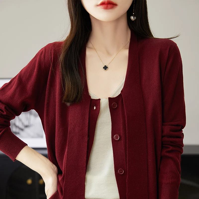 

SZDYQH Hot Sale Spring Women's V-Neck Cardigan Cashmere Wool Knitted Sweater Autumn New Fashion Clothes Girl Jacket Tops