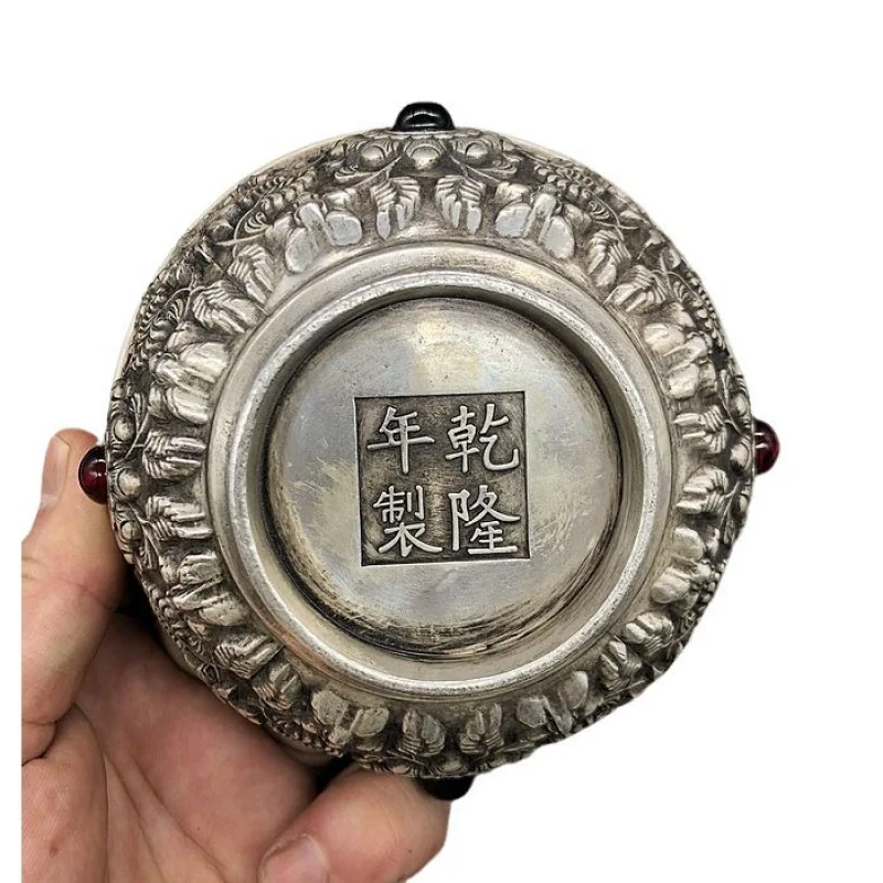 Antique Miscellaneous Collection Qing Dynasty Qianlong Era Relief Flower Bowl Home Craft Ornament