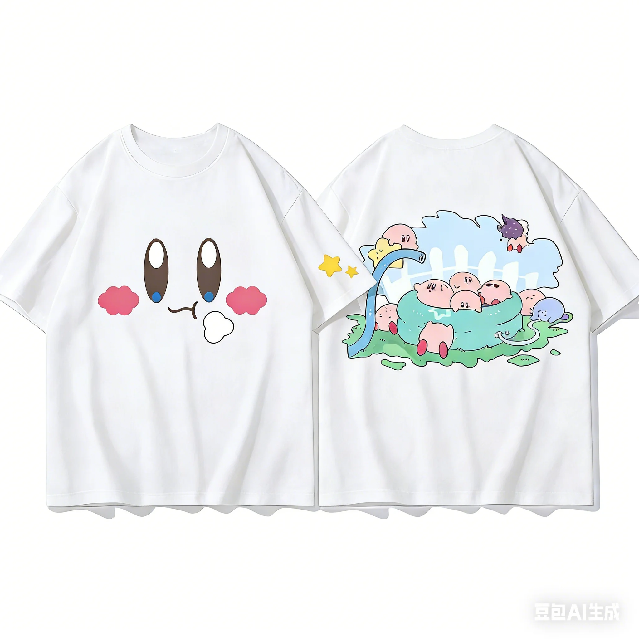 Adult and Children Kirby Face Expression Pure Cotton Y2KT T-Shirt, Suitable for Staying Home or Going Out