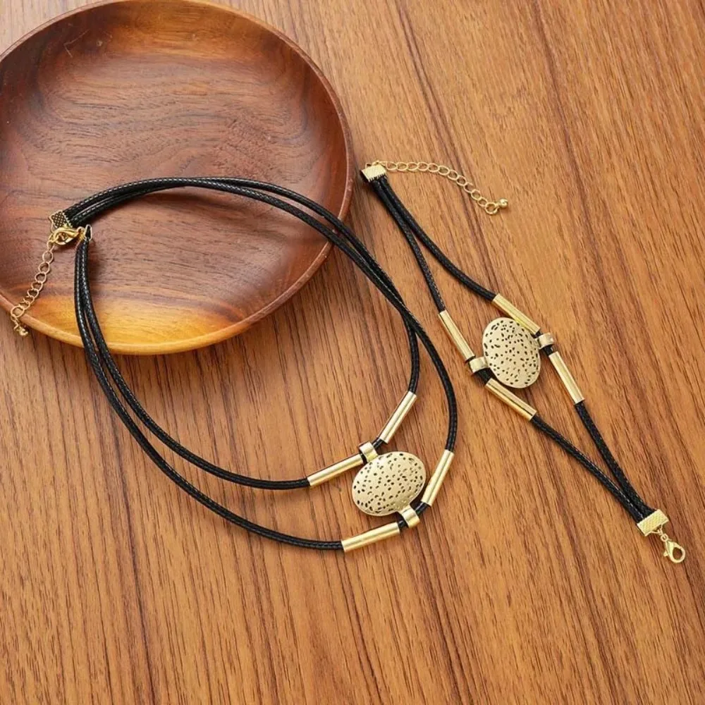 2 pçs/set moda boêmio elíptico pingente colar grande elegância colar pingente vintage corrente gargantilha