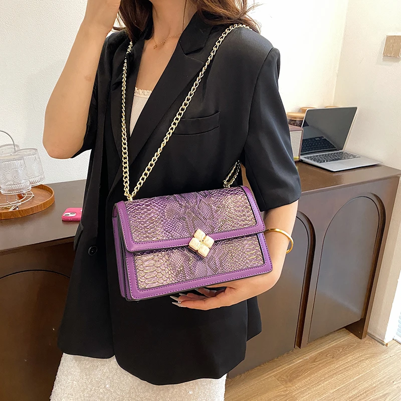 Luxury Purple Women\'s Single Shoulder Bag Pu Leather Ladies Bag Femme Designer Handbag Purse Flap Messenger Bag Brand Sac A Main