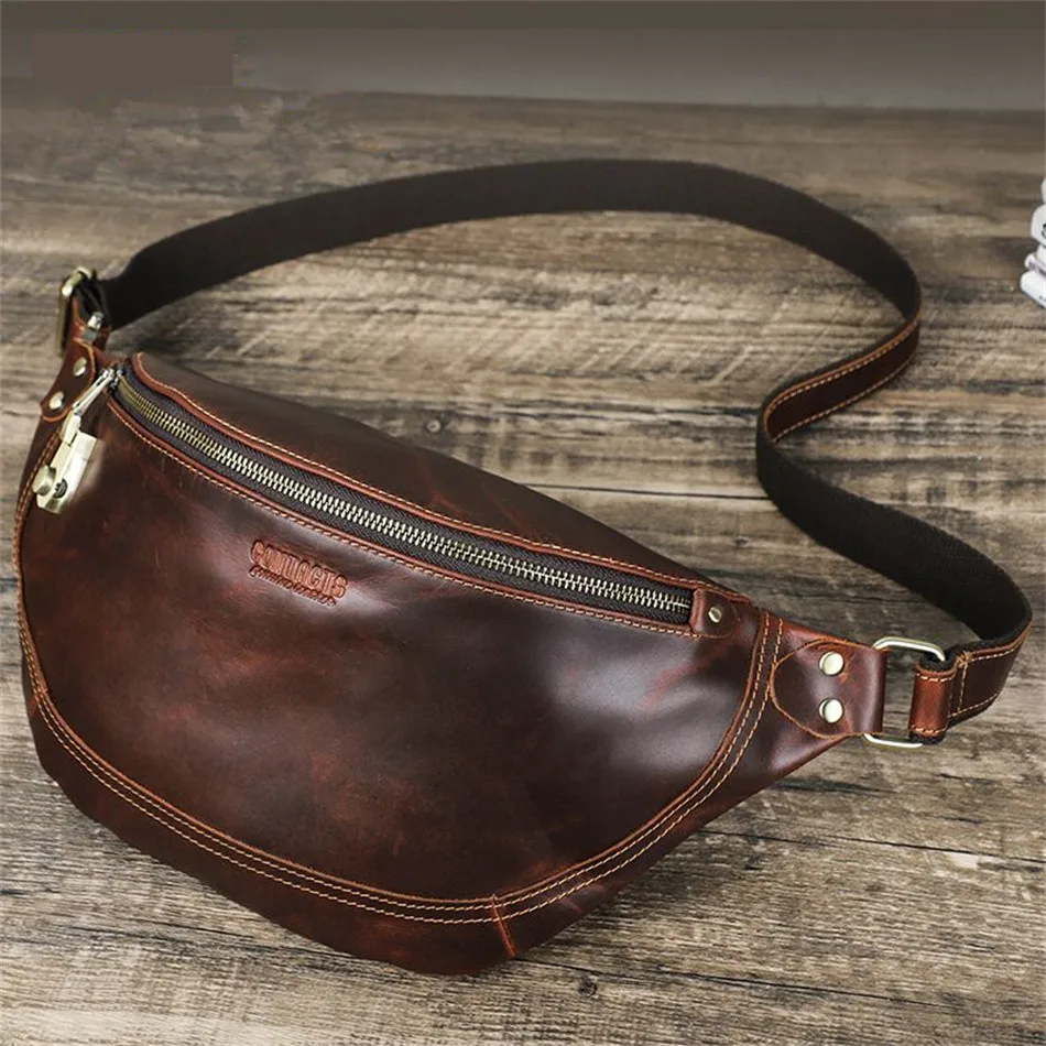 

Vintage Cow Leather Waist Bag High Quality Shoulder Crossbody Bag Fanny Packs for Men Password Lock Male Wallet Travel Phone Bag