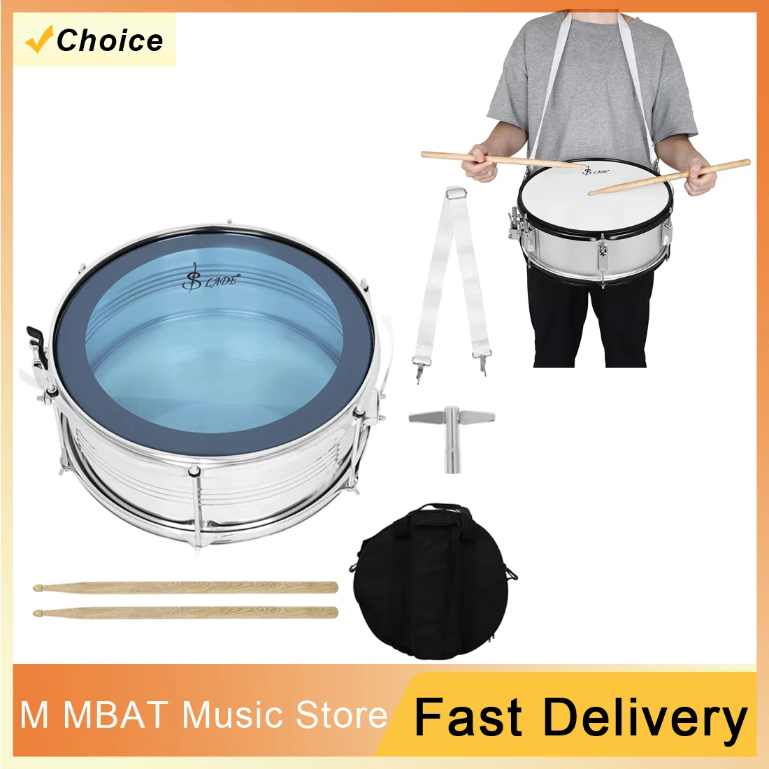 SLADE Caja de ruleta de 14 pulgadas hecha de metal y madera maciza más duradera para estudiantes principiantes instrumento de percusión