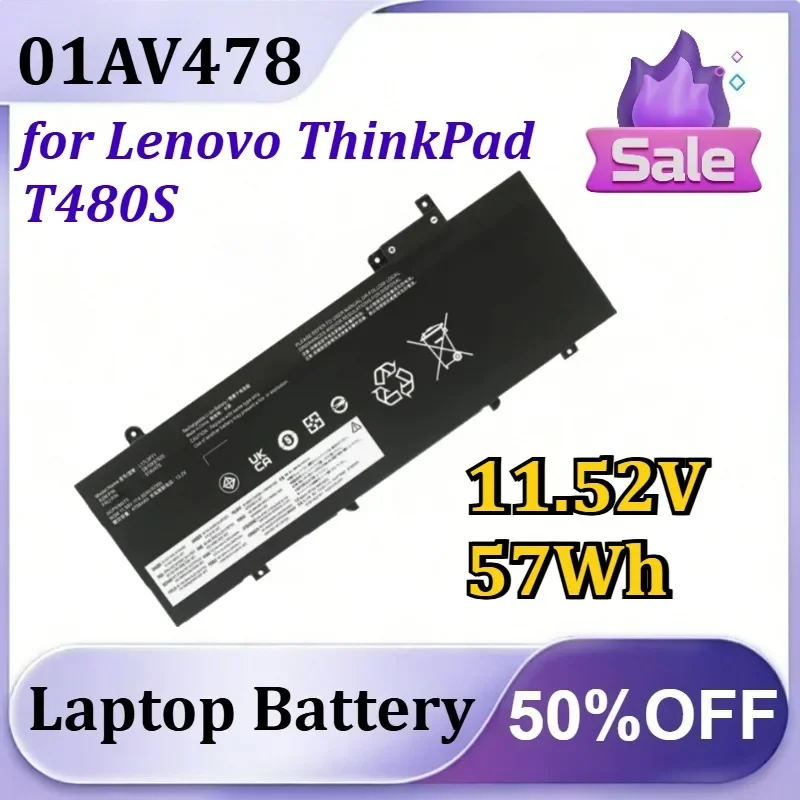 [NEW] 01AV478 11.52V 57Wh for Lenovo ThinkPad T480S 01AV479 01AV480 TP00092A L17L3P71 Laptop Li‑ion Battery