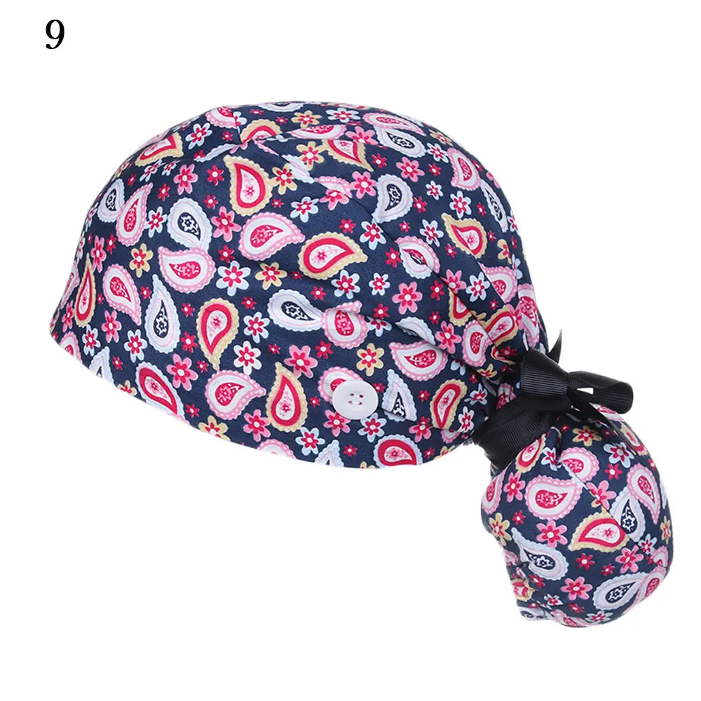 Women & Men Adjustable Cotton Tie Back Hats Working Cap Long Hair Cap With Button Working Hat