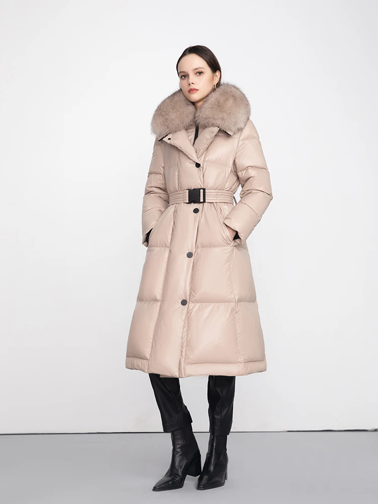 

2023 New Fashion Real Fox Fur Collar Winter Jacket Women Natural X-Long Loose Thick Warm Goose Down Coat Outerwear Streetwear