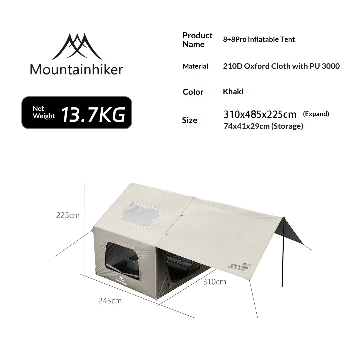 8+8㎡ inflatable camping tent, large inflatable camping tent (with manual air pump), easy-to-set-up portable camping tent. image 3