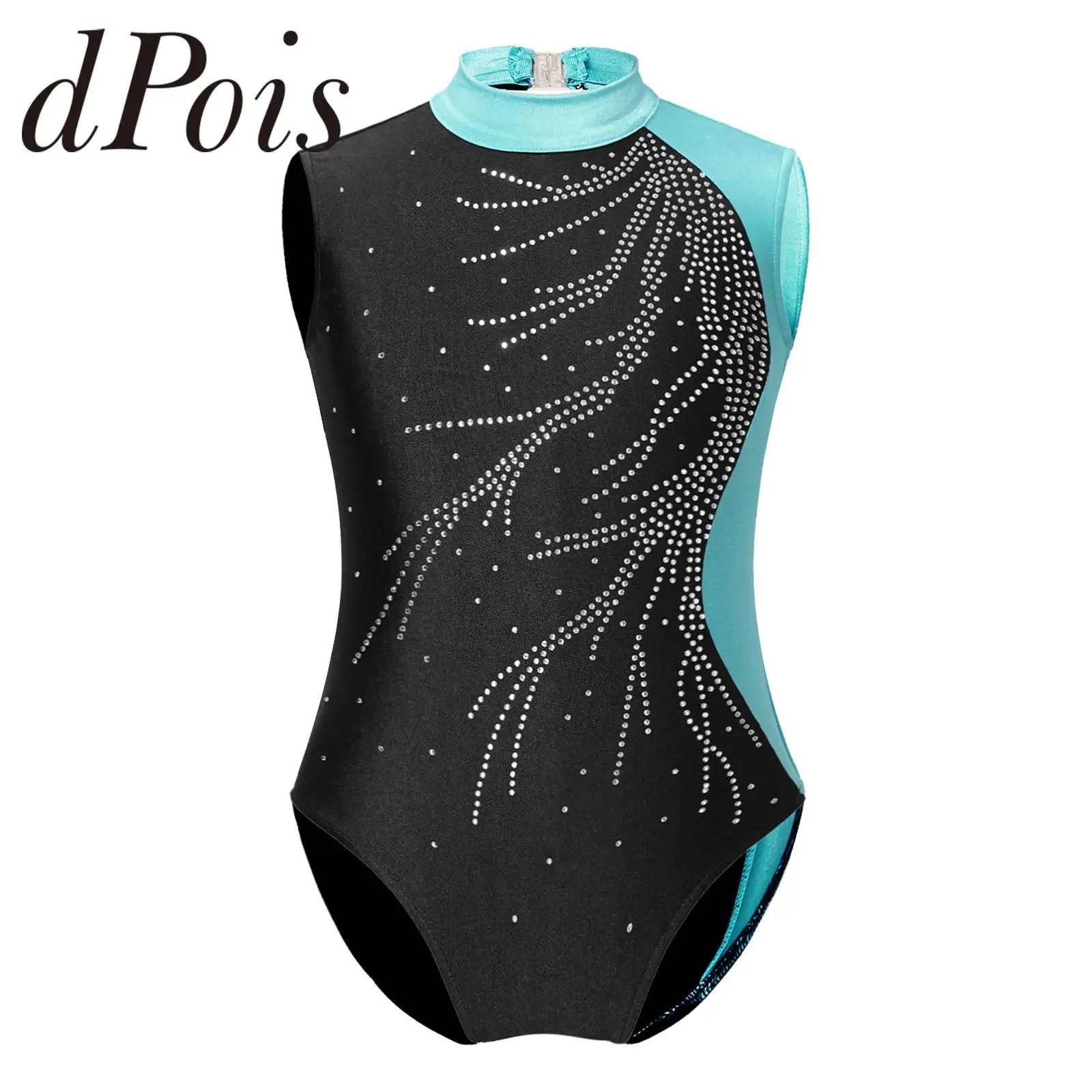 

Kids Girls Sleeveless Gymnastics Bodysuit Shiny Rhinestone Skating Gymnastics Jumpsuit for Girl Children Ballet Dance Leotards