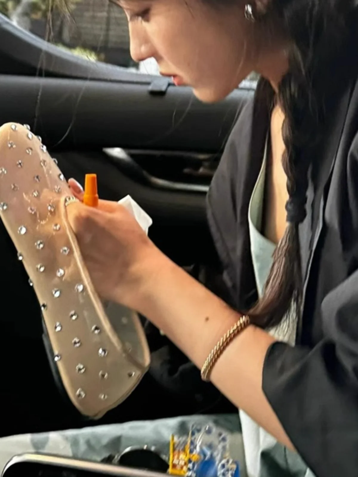 women's-ballet-flat-shoes-mesh-rhinestone-breathable-slip-on-round-toe-low-cut-fashionable-summer-new-style-versatile-single