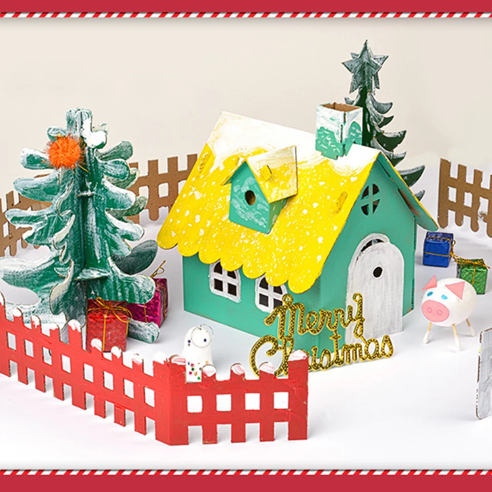 1 zestaw wesołych papier świąteczny DIY domy typu Kraft dla Naviadad dekoracja bożonarodzeniowa Xmas Kids DIY rękodzieło