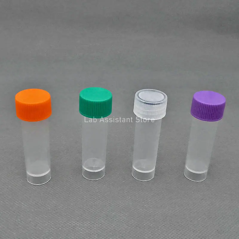 200pcs/lot 5ml Plastic Freeze Pipe Freezing Tube with Silicone Gasket,Cryovial with color cap Shool Lab Experiment Supplies