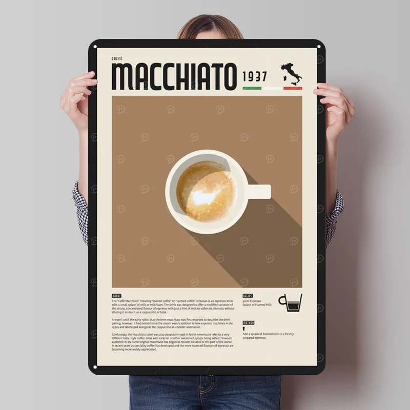 

Металлический плакат Espresso Macchiato, ретро настраиваемые металлические жестяные вывески для настенного художественного украшения, современное украшение для дома, роскошный декор