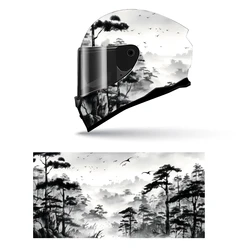 Ink Chinese Landscape Full Helmet Wrap Sticker Motorcycle Helmet Racing Graphic Decal Vinyl Wrap Helmet Decorative Sticker