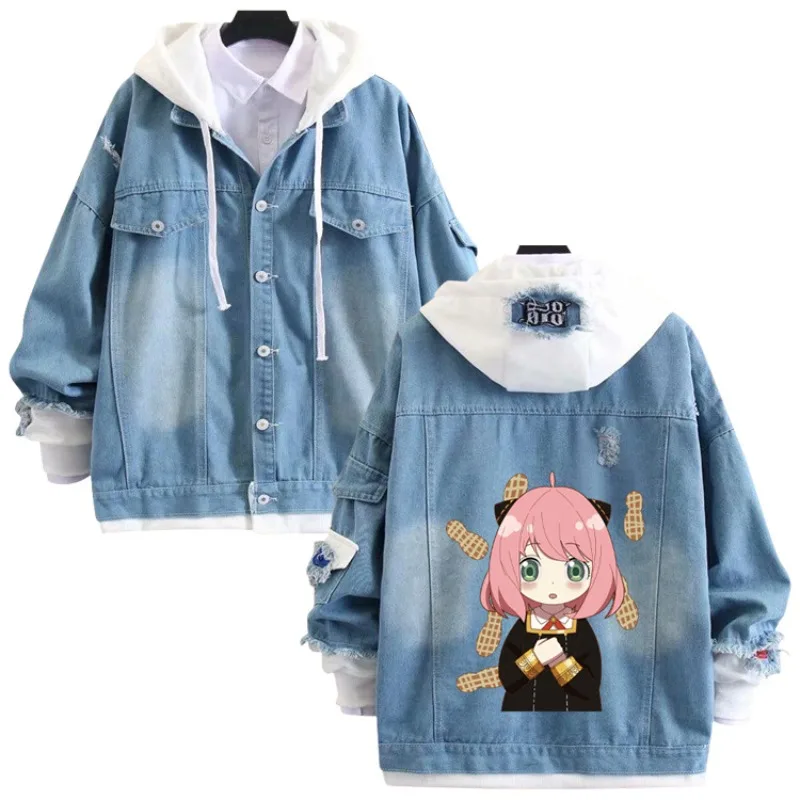 

Spy X Family Denim Jacket Fake Two-piece Jacket Anime Cartoon Animation Cosplay Hooded Sweater Daily Necessities for Men Women
