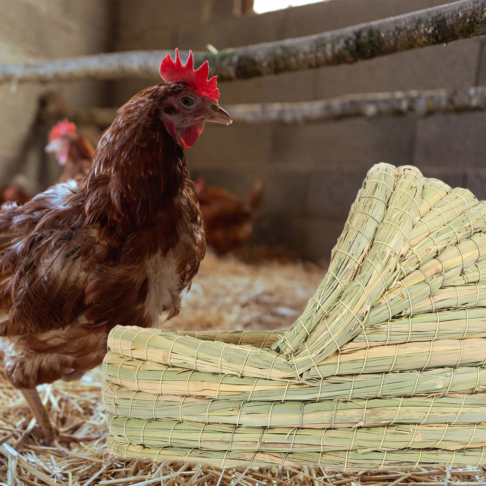 Chicken Coop Breeding Nest Small Animals Hut Straw Woven Bed Laying Cage Pet Beds