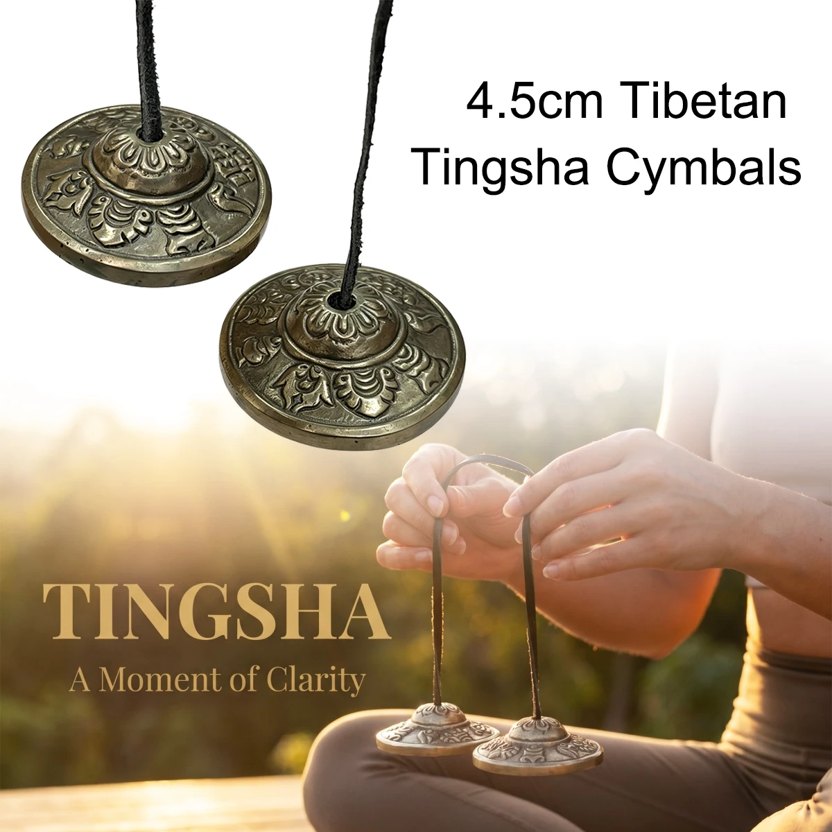 Miwayer Tingsha en cuivre blanc de 4,5 cm – Paire de cymbales artisanales, hauteur de 2 cm, 88 g, sac en jute inclus, pour la pleine conscience et le yoga