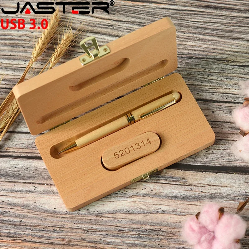 Free Custom Logo USB 3.0 flash drive Ballpoint Pen Case Memory Stick High Speed Pen Drive Wooden box Photography 32GB 64GB 128GB