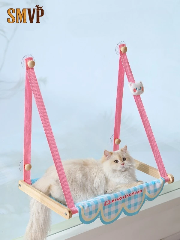 Adorable Pink Cat Window Hammock Suction Cup Mounted Hanging Bed Breathable and Anti Shedding Cat Perch for Sunbathing