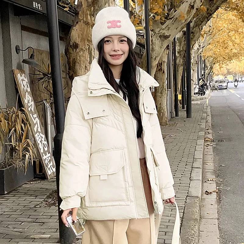 Chaqueta de algodón con capucha para mujer, corte holgado, otoño e invierno, nuevo estilo, versión coreana, abrigo corto versátil de talla grande para persona