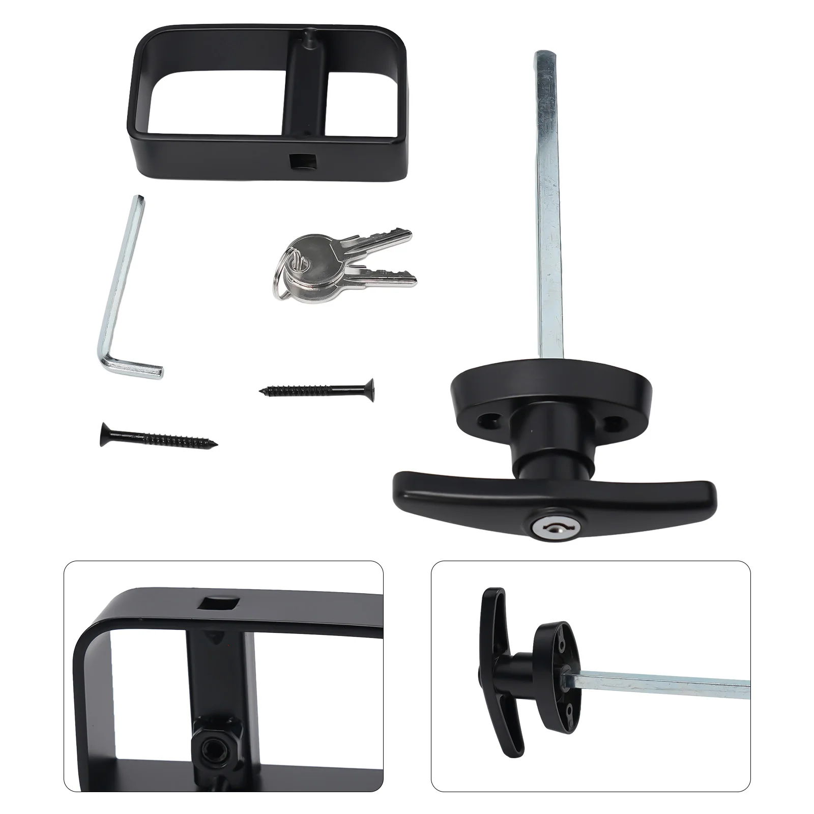 For Shed Barn Door Hardware T-Handle Lock Set With 2 Keys Zinc Alloy 1 Set Accessories Black Lock Easy To Install