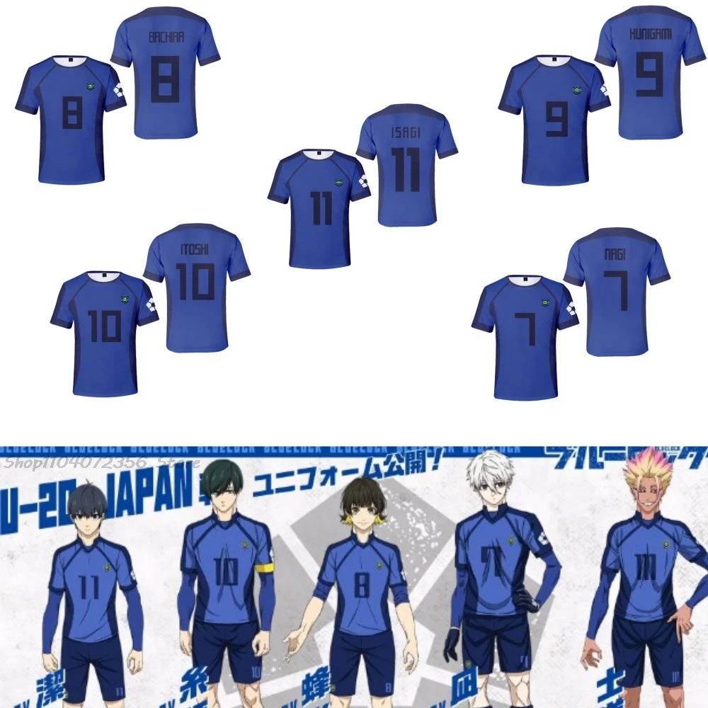 Anime Japanese Blue Lock Isagi Yoichi Football Jersey T-shirt  Halloween Cosplay Hyoma Chigiri Meguru Bachira Adult Teen Clothe