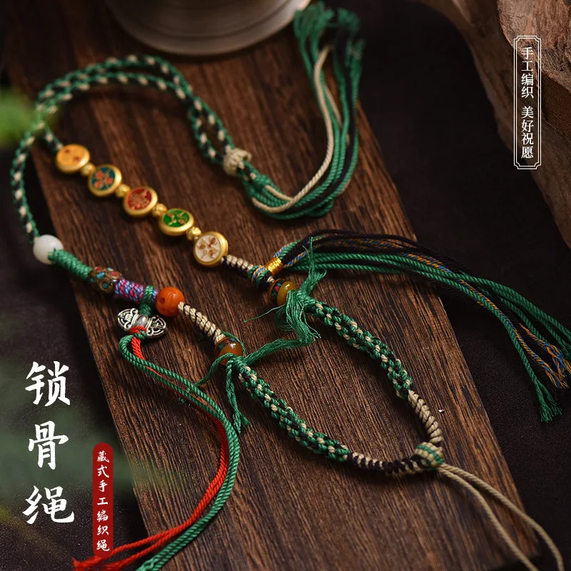 

Tibetan Five Paths God Of Wealth Rubbing Cotton Neck Necklace Cultural Play Buddha Brand Tangka Hand Weaving Matching Hanging L