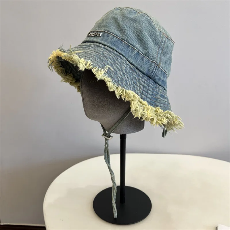 2025 الخام حافة غسلها الدينيم قبعة بحافة للجنسين الأزواج في الهواء الطلق قبعة الشمس قابل للتعديل الرباط الخارجي حماية من الأشعة فوق البنفسجية العصرية