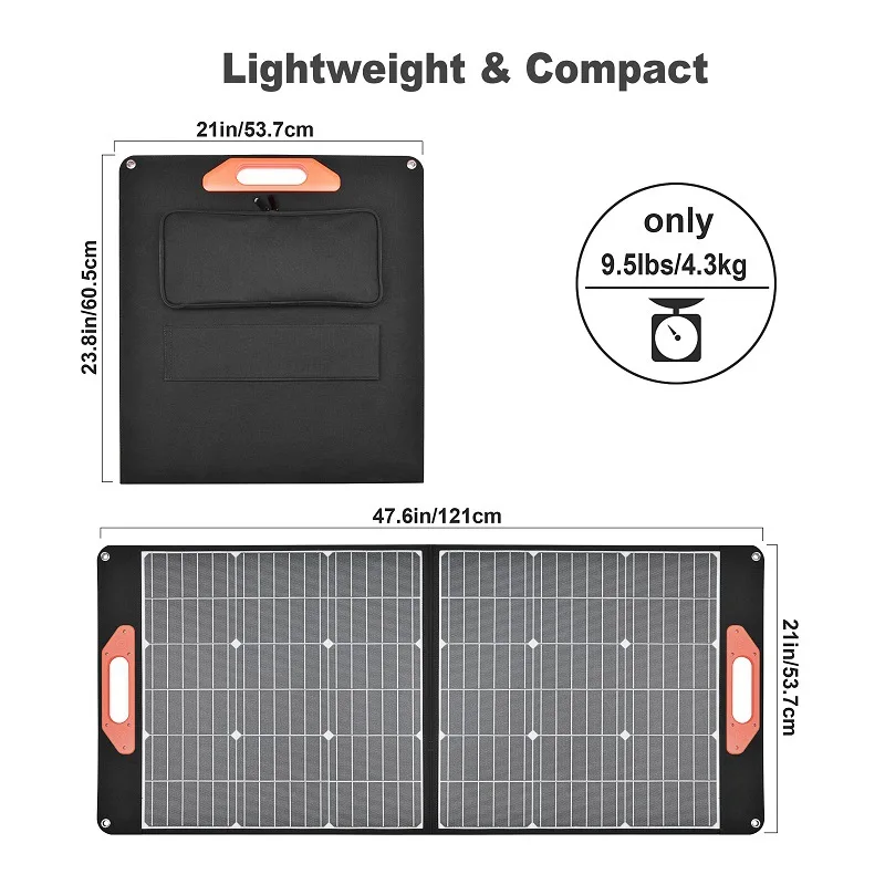 Cargador de panel solar plegable ETFE de 100W, 5V, 18V, cargador solar portátil de alta visibilidad para exteriores para central eléctrica móvil