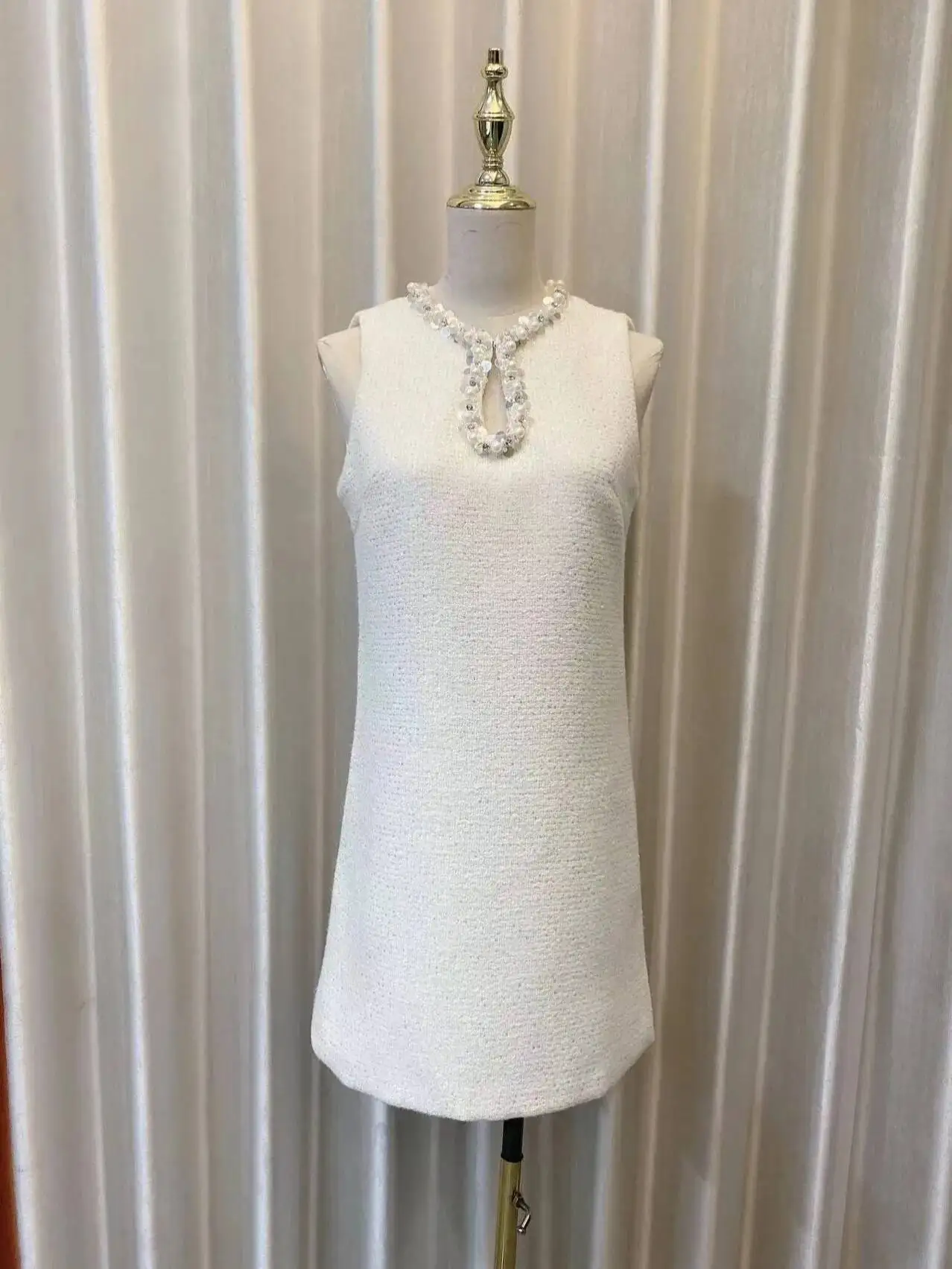 Quality Autumn Winter Fashion French Celebrity Sequin Prom Dress Women Pearls Beaded Tweed Dresses Lady