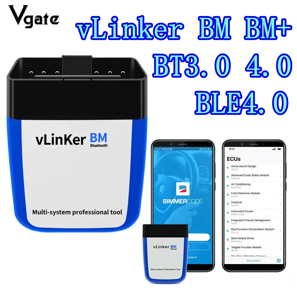 

New Vgate VLinker BM BM+ Wireless Connection Bluetooth3.0 4.0 BLE4.0 OBD2 Code Reader For Android And IOS Auto Scanner