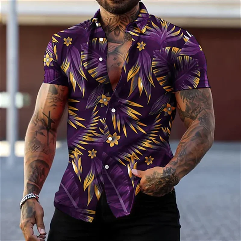 Hawaiian Shirt For Men 2024 3d Print Short Sleeve Blouse Beach Holiday Tops Summer Oversized Lapel Clothing Camisa Masculina