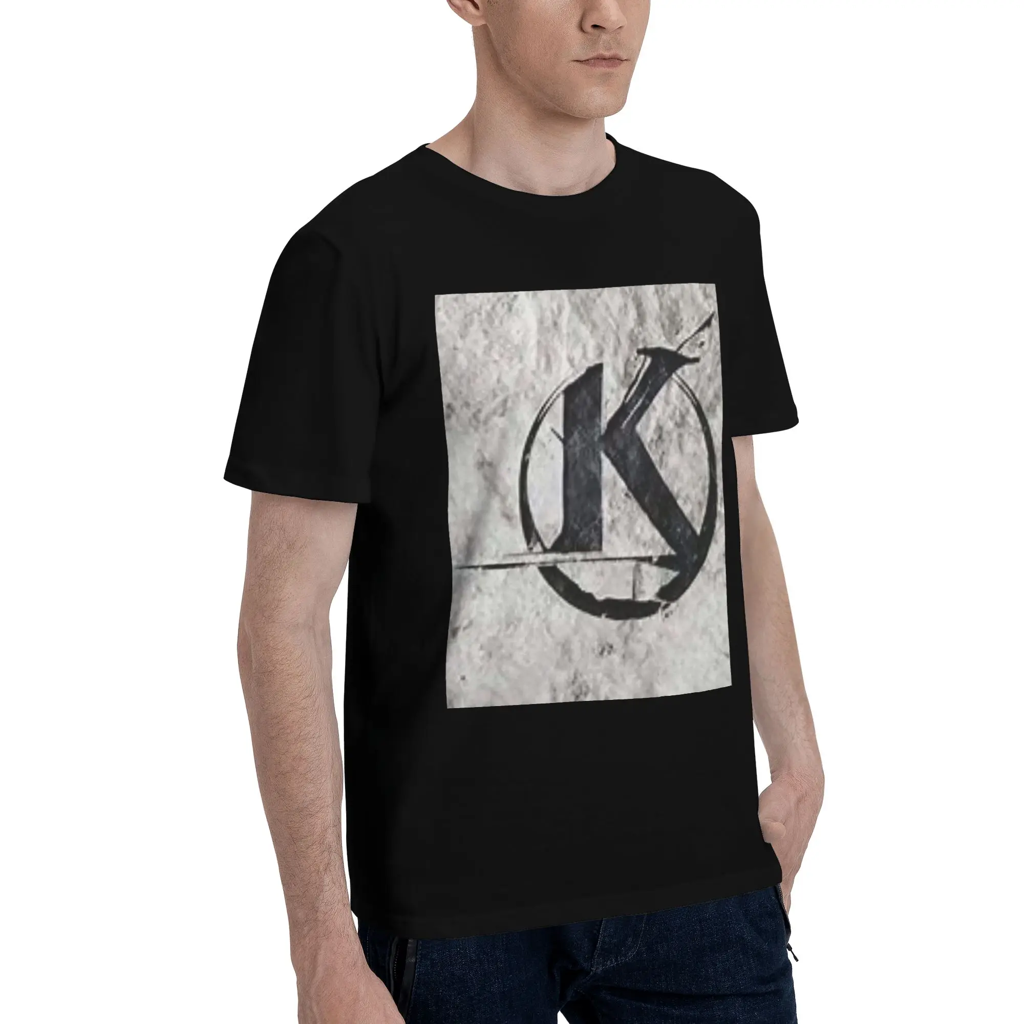 

Черный логотип Kaamelott на серым фоне Мужская футболка Негабаритные футболки Мужские хлопковые футболки с круглым вырезом Короткие летние мужские футболки