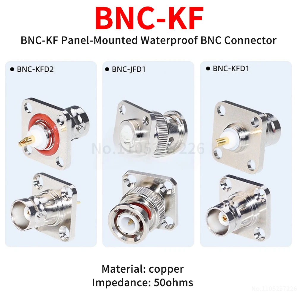 BNC-KF Gold-plated 50-ohm BNC female connector BNC-KF Panel-mounted BNC connector Waterproof Copper (1pcs)