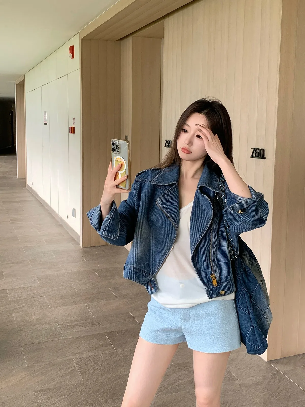 

FORNIYOYO 100% Cotton Washed Denim Jacket Casual Collar Spring Autumn Women's Short Coat Standard Fit Long Sleeve Pure Color